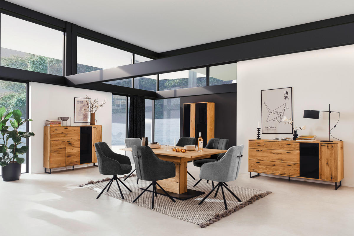 VITRINE in furniert, teilmassiv Balkeneiche Wildeiche  - Wildeiche/Anthrazit, Design, Glas/Holz (100/186/37cm) - MID.YOU