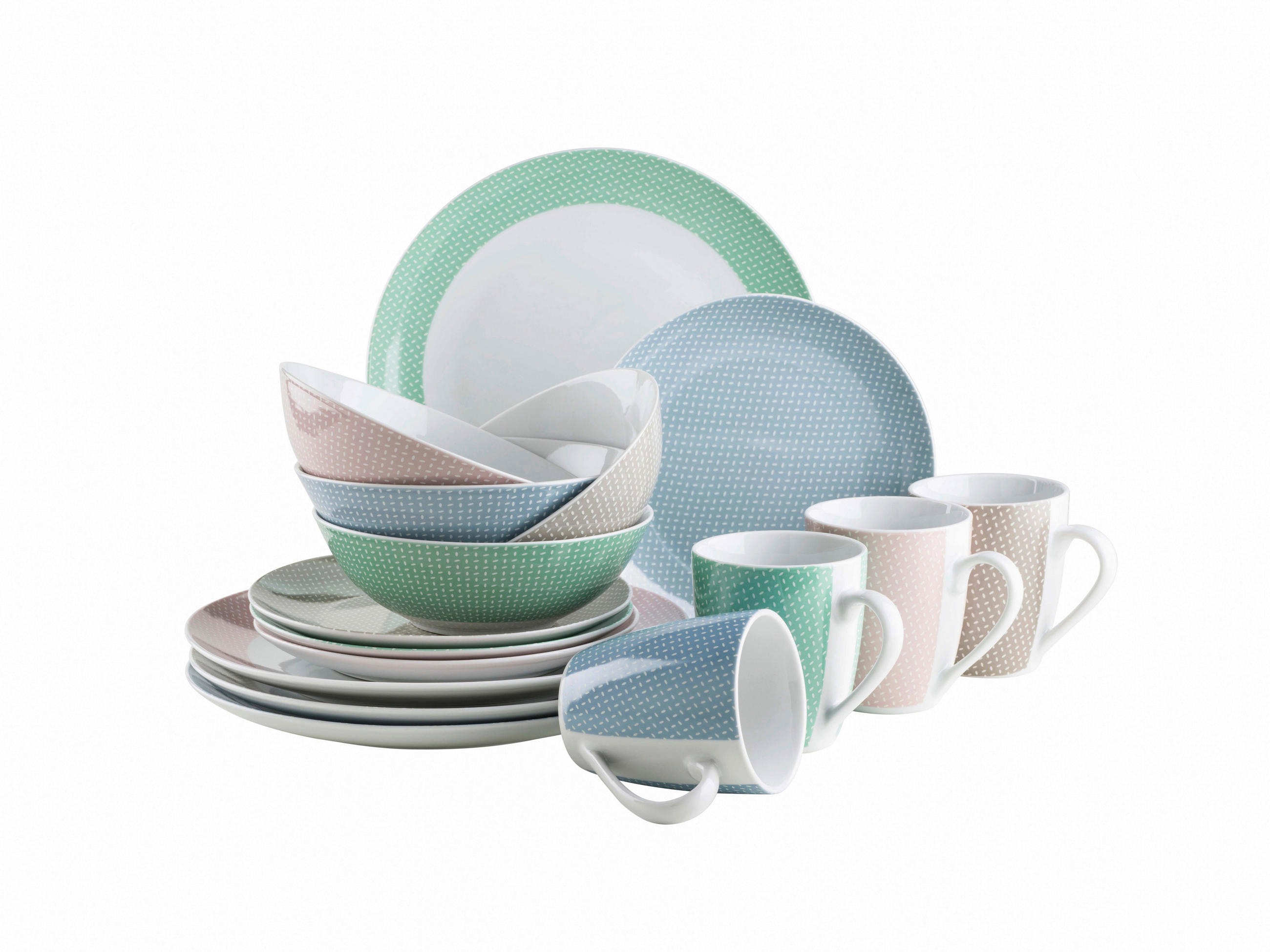 KOMBISERVICE Hellrosa, Beige, Pastellgrün, Pastellblau Kitchen Time 16-teilig 4 Personen  - Pastellblau/Hellrosa, Basics, Keramik - Mäser