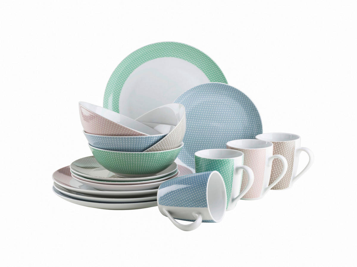 KOMBISERVICE Kitchen Time 16-teilig  - Pastellblau/Hellrosa, Basics, Keramik - Mäser