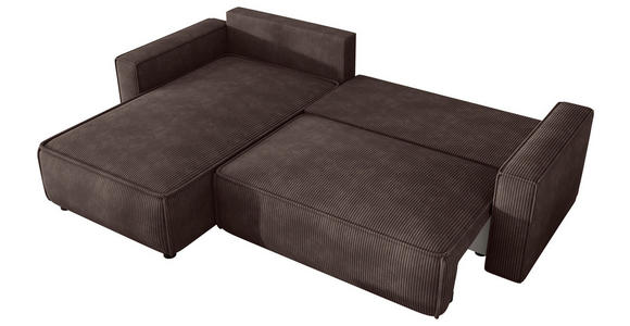 ECKSOFA Braun Cord Zierkissen, Rückenkissen, Bettkasten, Schlaffunktion, Rücken echt, Liegefläche im Originalstoff  - Schwarz/Braun, MODERN, Kunststoff/Textil (190/280cm) - Carryhome