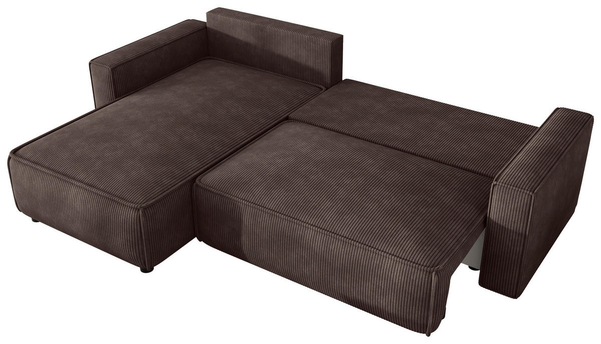 ECKSOFA Braun Cord Zierkissen, Rückenkissen, Bettkasten, Schlaffunktion, Rücken echt, Liegefläche im Originalstoff  - Schwarz/Braun, MODERN, Kunststoff/Textil (190/280cm) - Carryhome