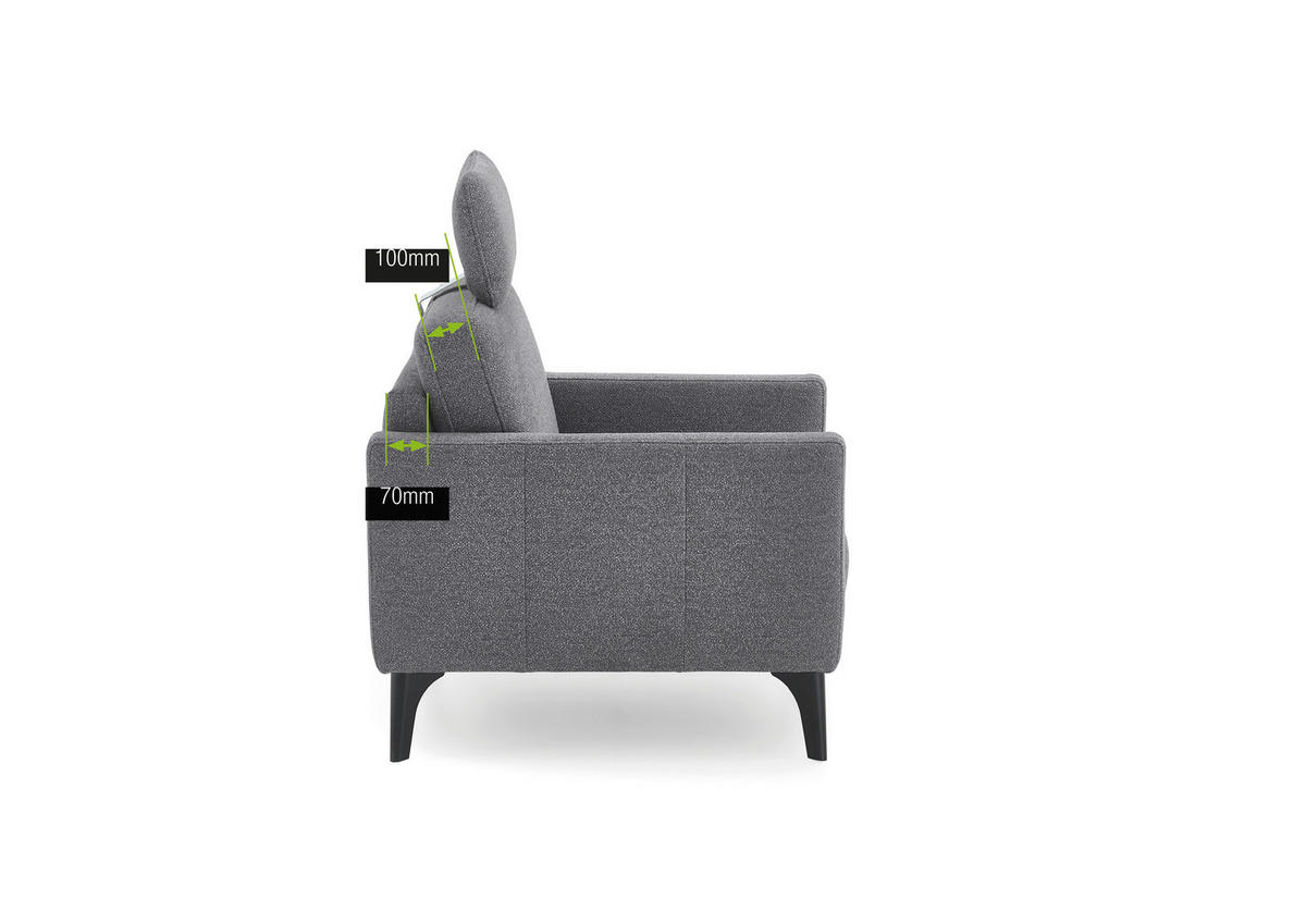 SESSEL in Flachgewebe Grau  - Schwarz/Grau, KONVENTIONELL, Textil/Metall (81/88/92cm) - Elegando