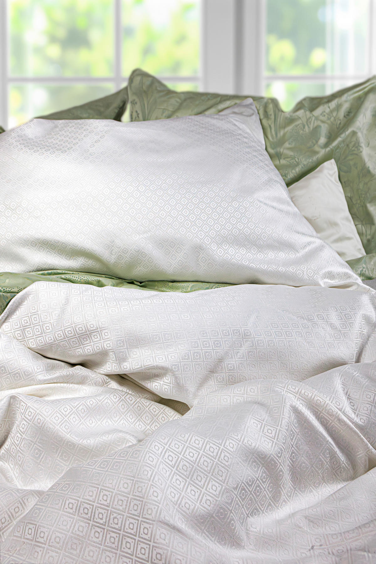 BETTWÄSCHESET 3-teilig Black Royal - Mako Brokat Damast Bettwäsche Damast 200/210 cm  - Weiss, Basics, Textil (200/210cm) - Fleuresse