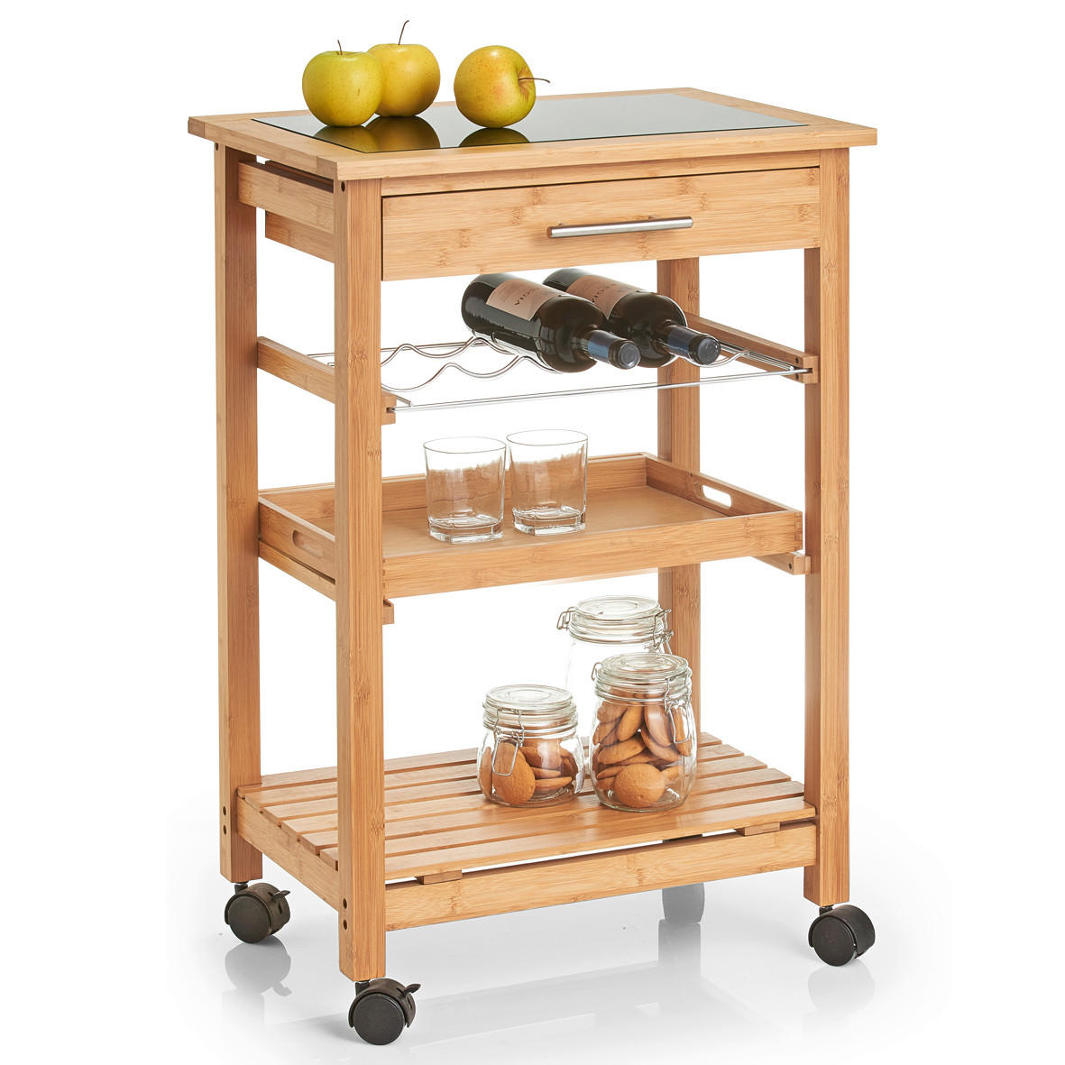 SERVIERWAGEN in Naturfarben  - Naturfarben, Basics, Glas/Holz (58/40/85cm) - Zeller Present