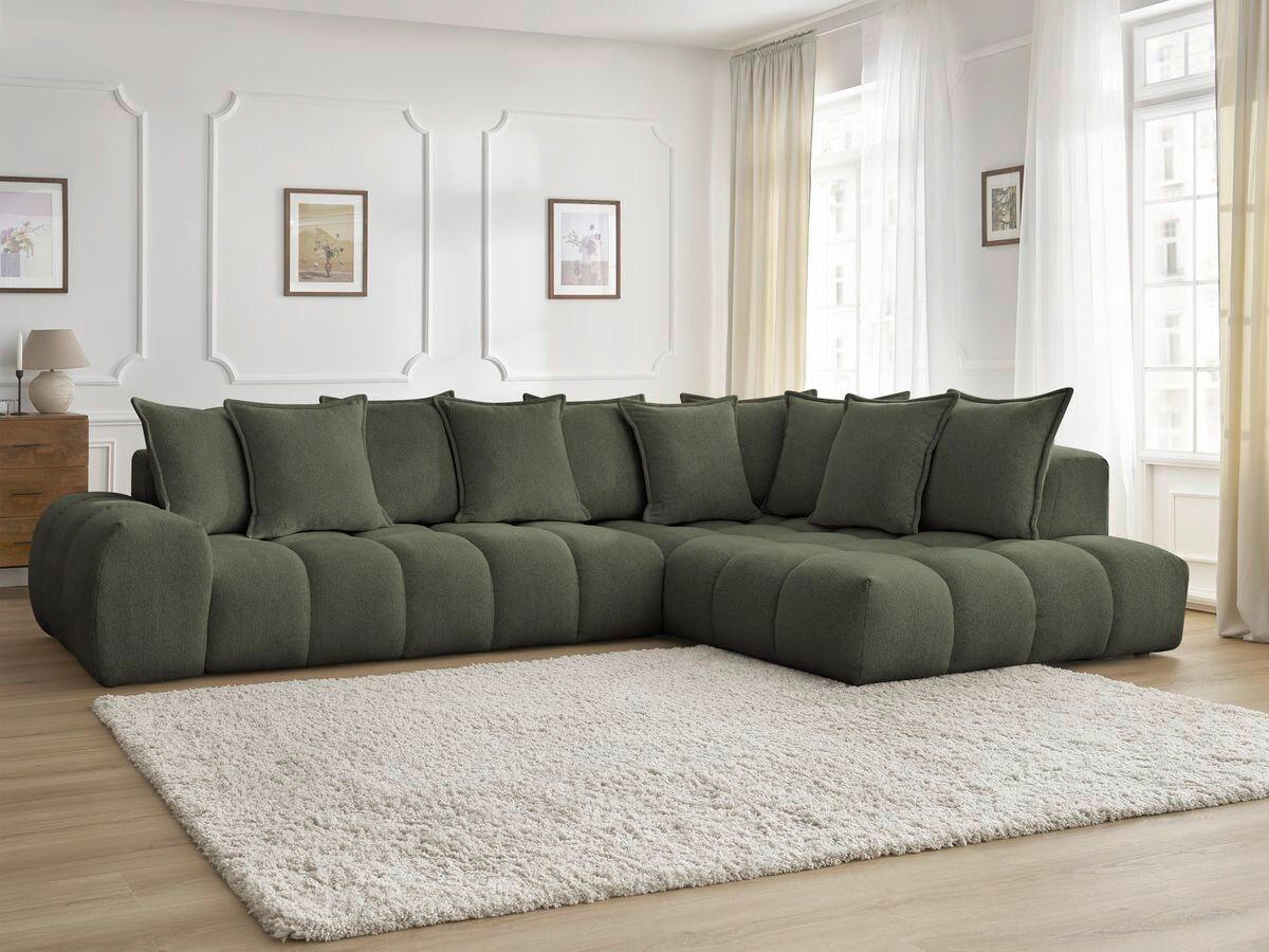 ECKSOFA Ottomane rechts  EVEREST Grün Flachgewebe  - Schwarz/Grün, MODERN, Kunststoff/Textil (352/210cm)