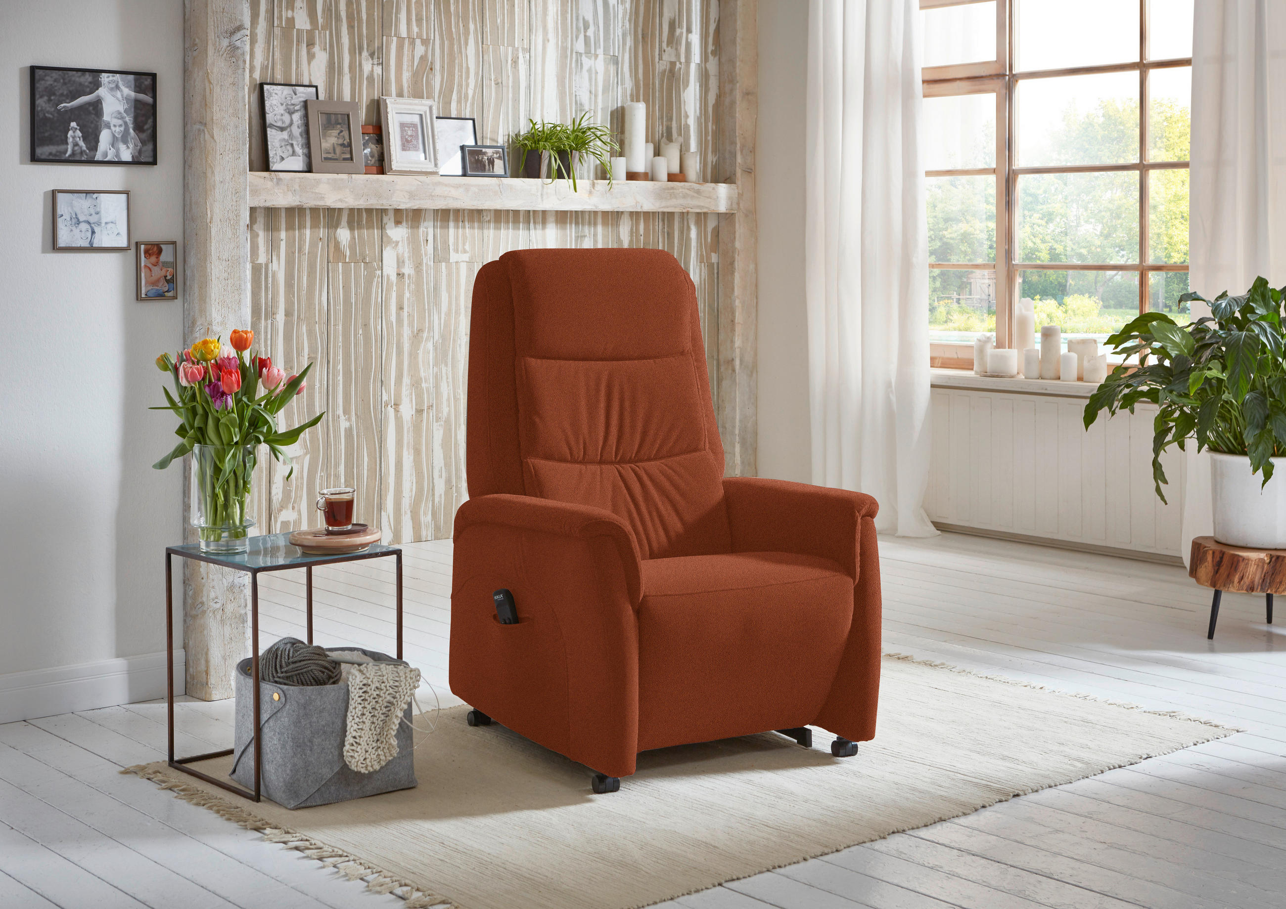 FERNSEHSESSEL Valdera  mit Relaxfunktion, Aufstehhilfe, Rücken echt Mikrofaser Rostfarben  - Rostfarben/Schwarz, KONVENTIONELL, Kunststoff/Textil (70/107/88cm) - Livetastic