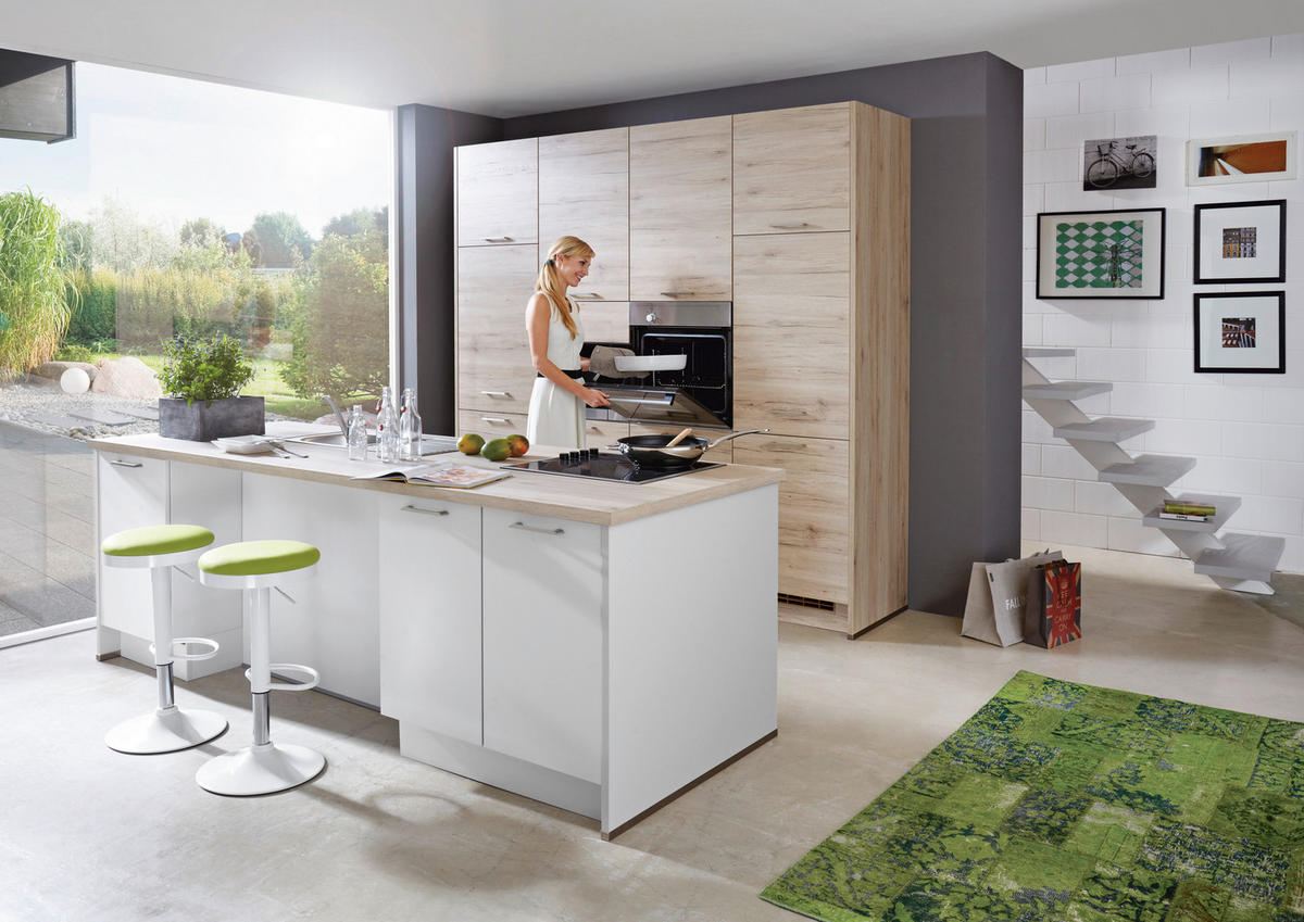 EINBAUKÜCHE 615  - Eichefarben/Weiß, Design, Holzwerkstoff - Celina