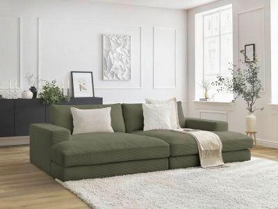 BIGSOFA LEONARD Cord Hellgrün  - Schwarz/Hellgrün, MODERN, Kunststoff/Textil (274/77/159cm)