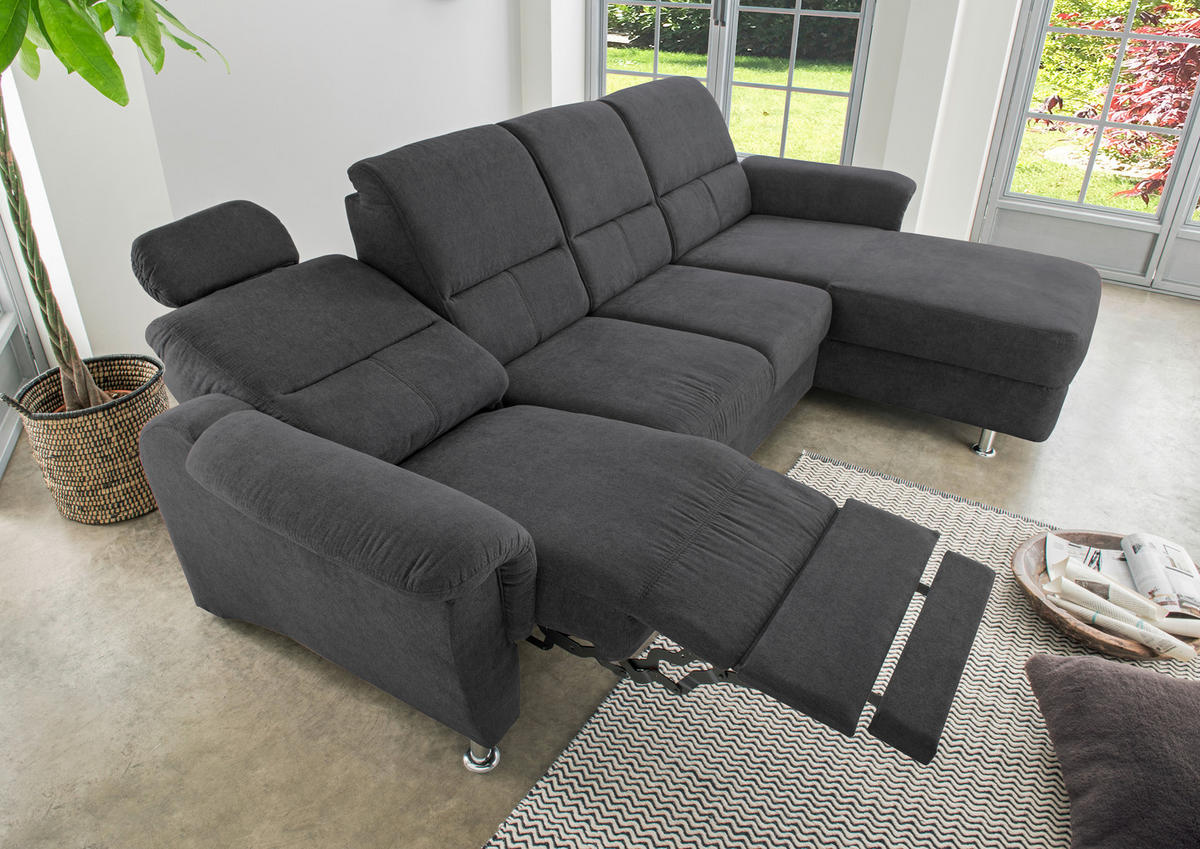 ECKSOFA Schwarz Mikrofaser  - Chromfarben/Schwarz, KONVENTIONELL, Textil/Metall (292/165cm) - Livetastic