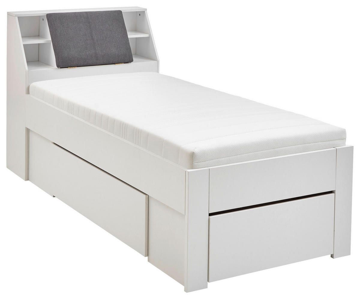 STAURAUMBETT 90/200 cm  in Weiß  - Weiß/Grau, KONVENTIONELL, Holzwerkstoff (90/200cm) - Boxxx