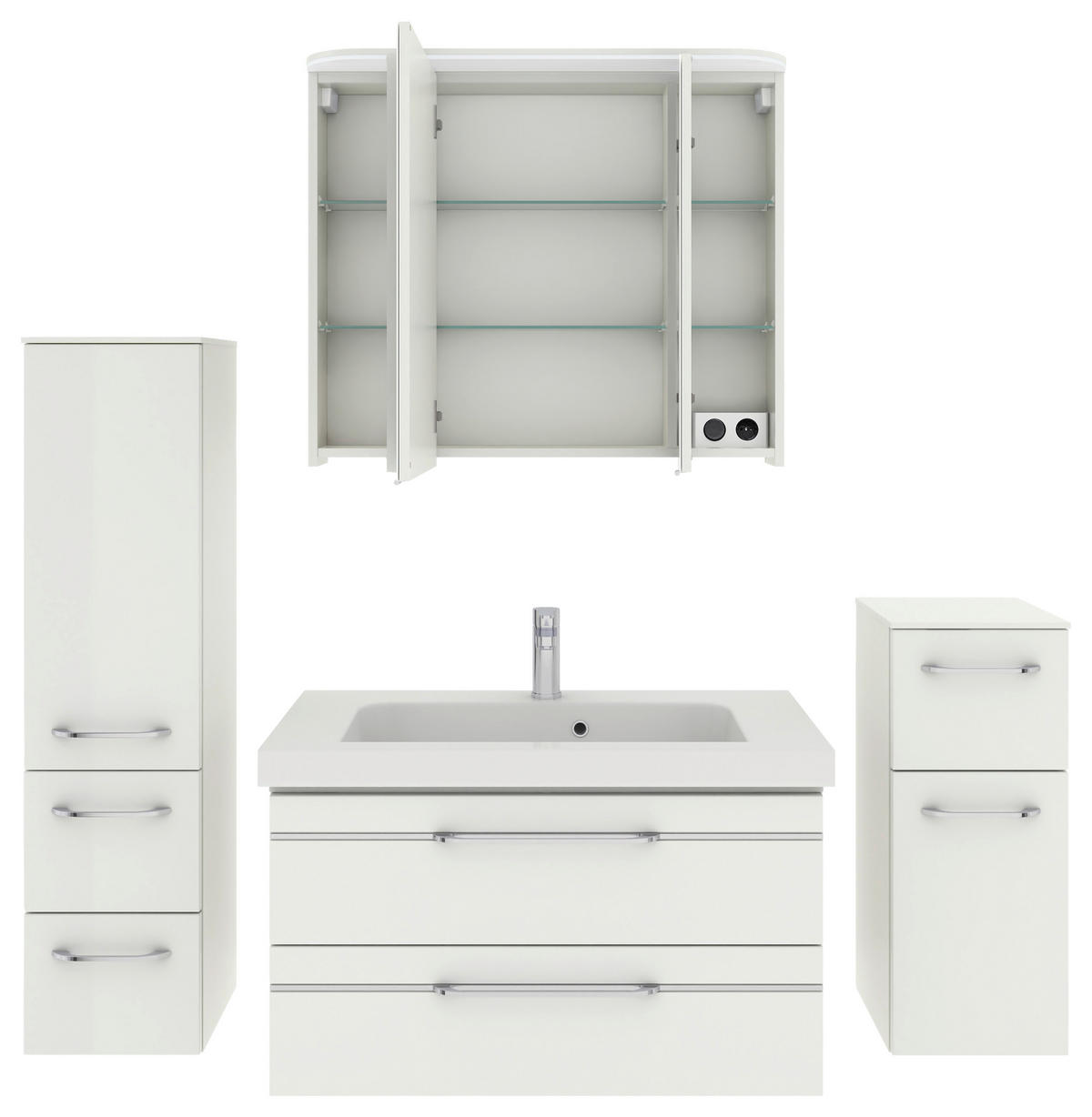 BADEZIMMER 5-teilig  in 152 cm  - Chromfarben/Weiß Hochglanz, KONVENTIONELL, Glas/Holzwerkstoff (152cm) - Pelipal