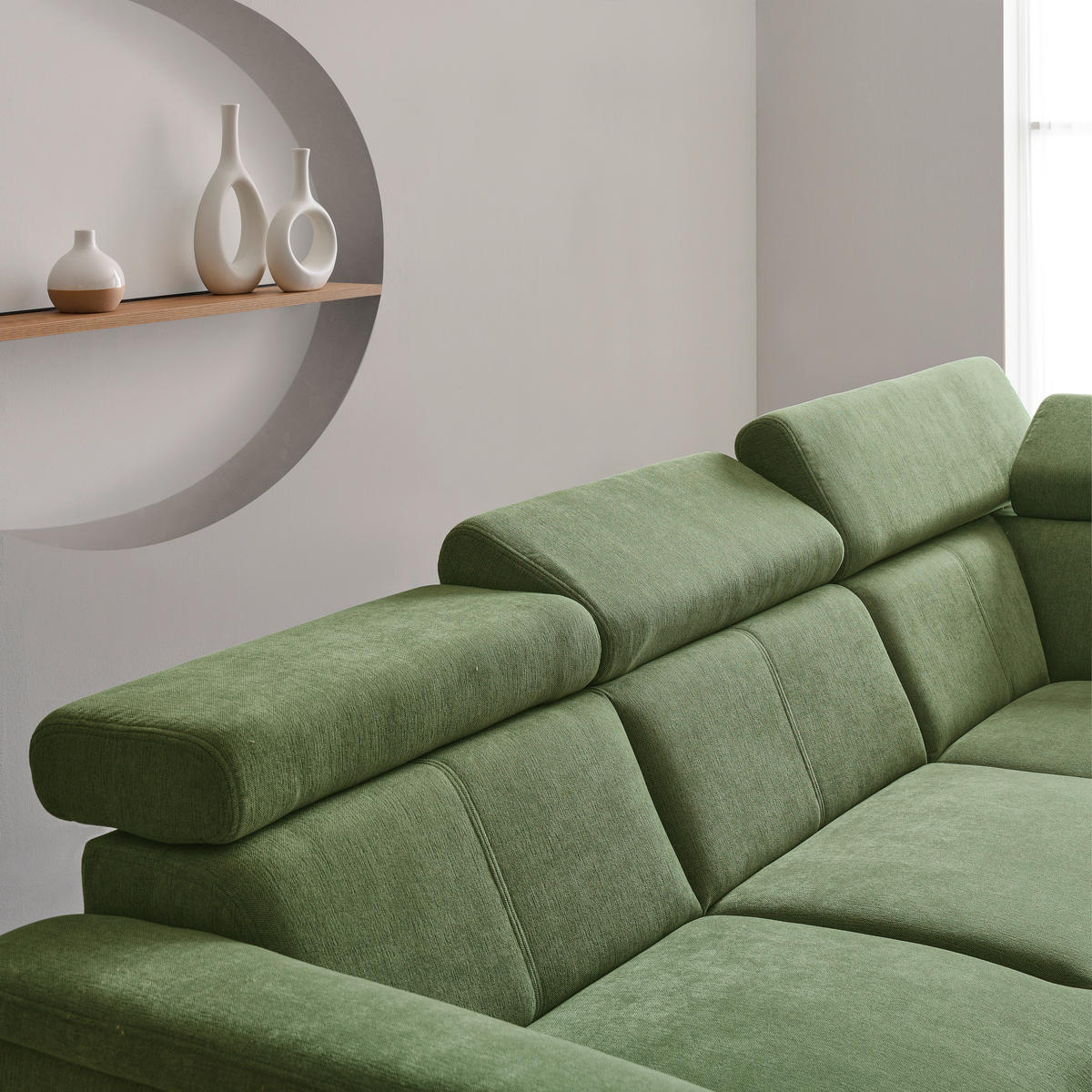Ecksofa inkl. Funktionen in Chenille Hellgrün  - Schwarz/Hellgrün, Design, Textil/Metall (260/203cm) - Stylife