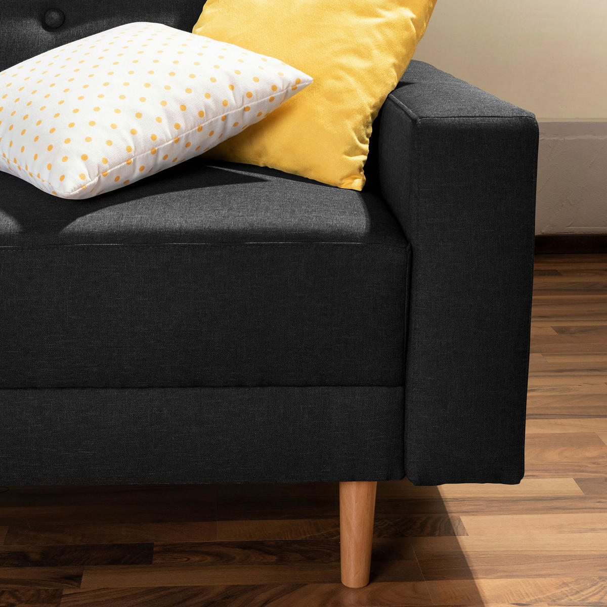 ECKSCHLAFSOFA Schwarz Flachgewebe  - Erlefarben/Schwarz, Design, Holz/Textil (230/93/152cm) - Max Winzer