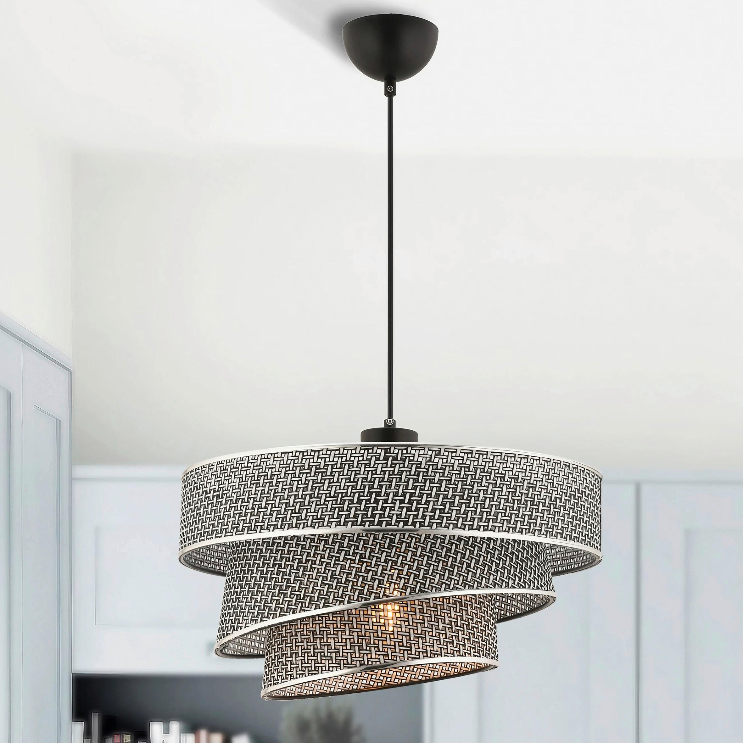 ZÁVĚSNÉ SVÍTIDLO, 40/72 cm  - šedá, Design, kov/textil (40/72cm) - P & B