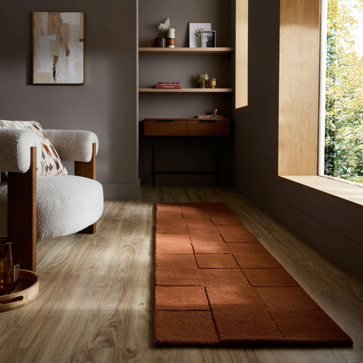 WOLLTEPPICH 60/230 cm Checkerboard Terracotta rechteckig  - Terracotta, Basics, Textil (60/230cm) - Flair Rugs