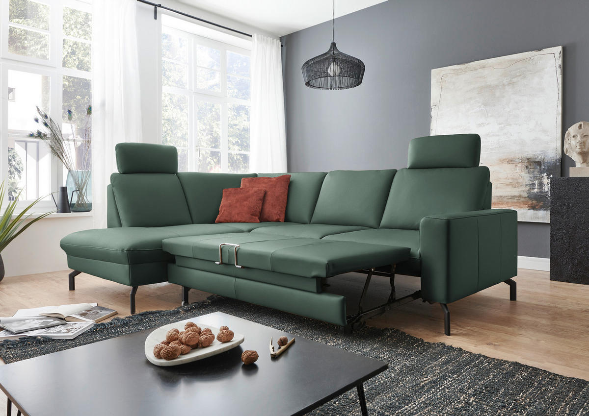 ECKSOFA in Echtleder Opal  - Opal/Schwarz, Design, Leder/Metall (194/250cm) - Beldomo Premium