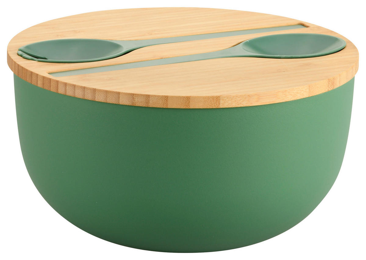 SALATSCHÜSSEL   - Hellbraun/Salbeigrün, Basics, Holz/Kunststoff (24/13/13cm) - Kesper