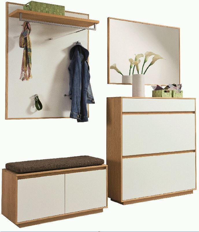GARDEROBE Weiß, Eichefarben, Hellbraun - Hellbraun/Eichefarben, Basics, Glas/Holz (200/195/40cm)