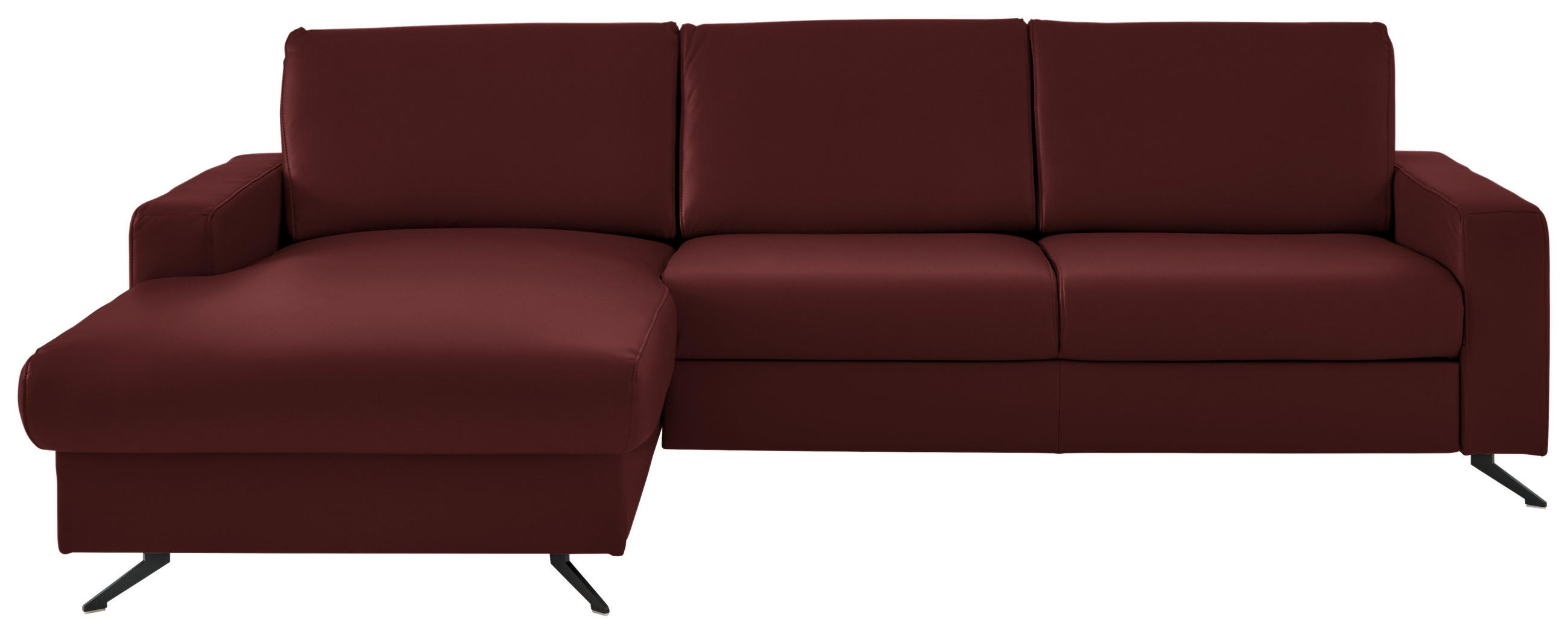 ECKSOFA in Echtleder Brombeere  165/267 cm  - Brombeere/Schwarz, Design, Leder/Metall (165/267cm) - Lomoco