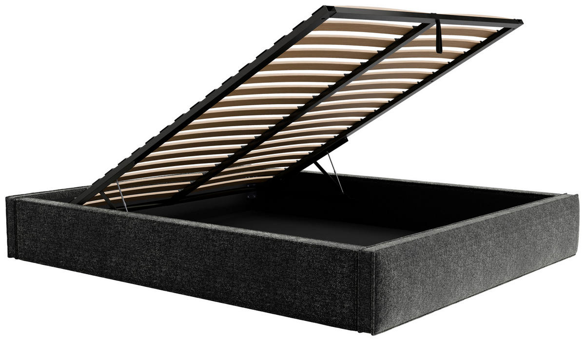 POLSTERBETT 140/200 cm,  in Anthrazit, Lattenrost, Bettkasten,  - Anthrazit/Schwarz, Design, Holz/Textil (140/200cm) - Chameo