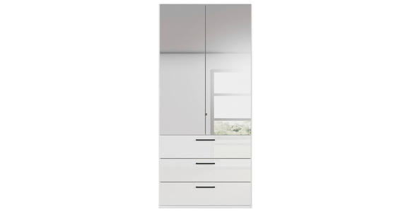DREHTÜRENSCHRANK 101/223/61 cm,  in Weiß, Weiß Hochglanz, 2-türig  - Chromfarben/Weiß Hochglanz, Basics, Glas/Holzwerkstoff (101/223/61cm) - Novel