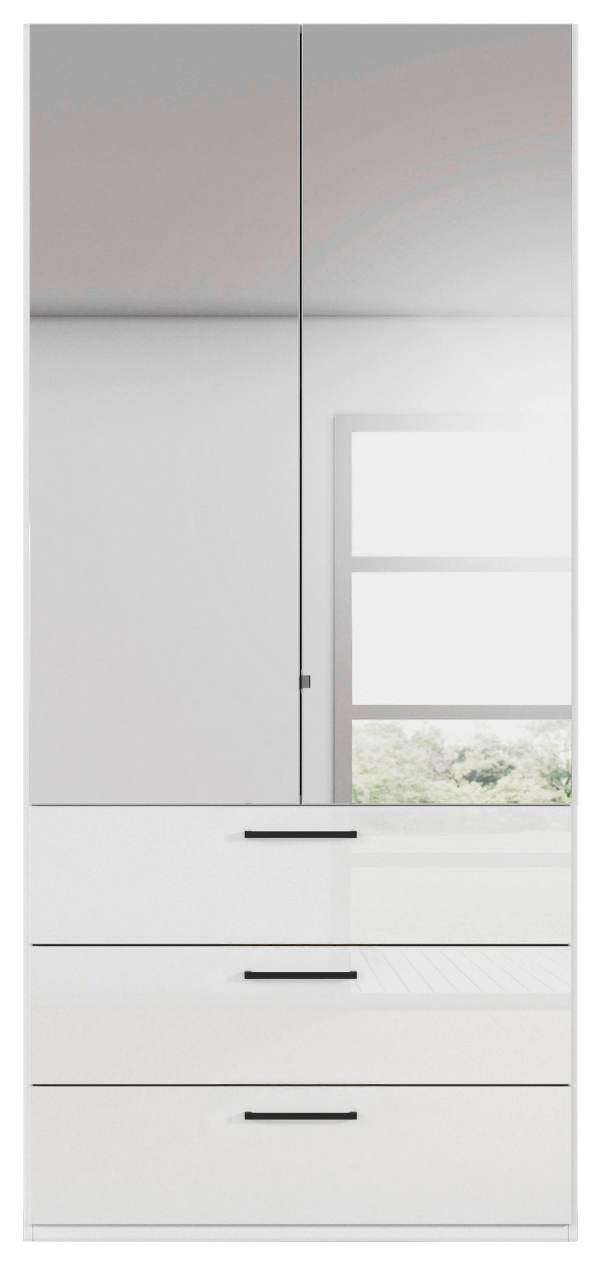 DREHTÜRENSCHRANK 101/223/61 cm,  in Weiß, Weiß Hochglanz, 2-türig  - Chromfarben/Weiß Hochglanz, Basics, Glas/Holzwerkstoff (101/223/61cm) - Novel
