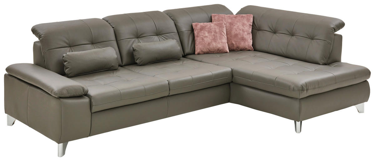 ECKSOFA in Echtleder Grau  - Alufarben/Grau, Design, Leder/Metall (309/211cm) - Beldomo Speed