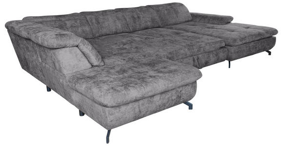 WOHNLANDSCHAFT in Struktur Dunkelgrau  - Dunkelgrau/Schwarz, KONVENTIONELL, Textil/Metall (253/357/188cm) - Carryhome