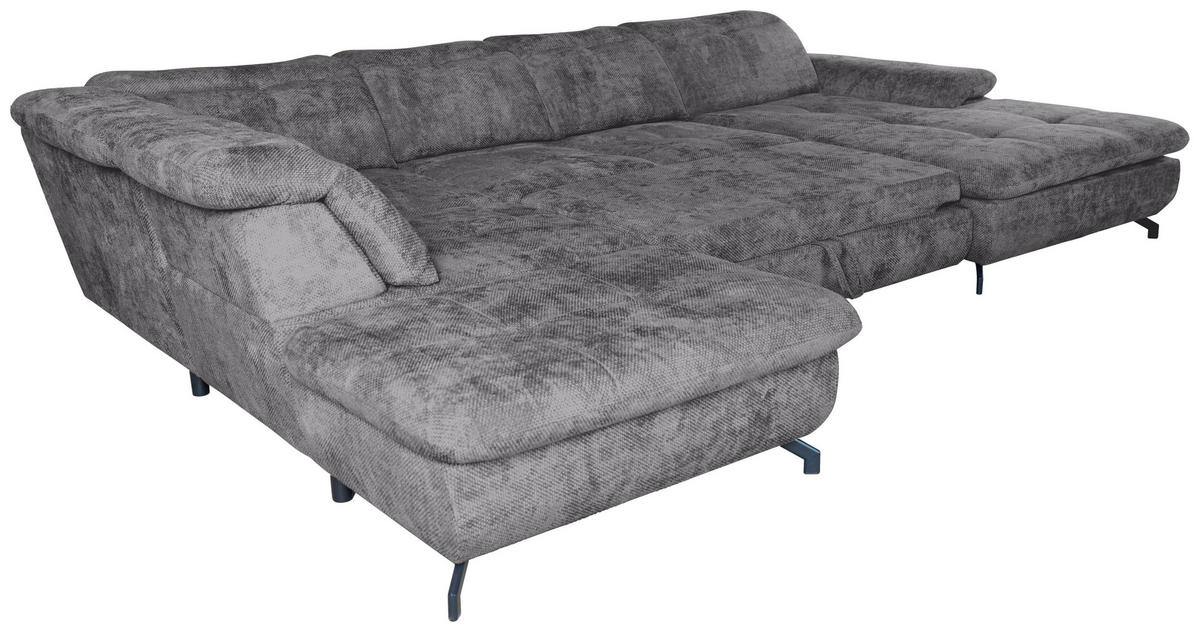 WOHNLANDSCHAFT Dunkelgrau Struktur  - Dunkelgrau/Schwarz, KONVENTIONELL, Textil/Metall (253/357/188cm) - Carryhome