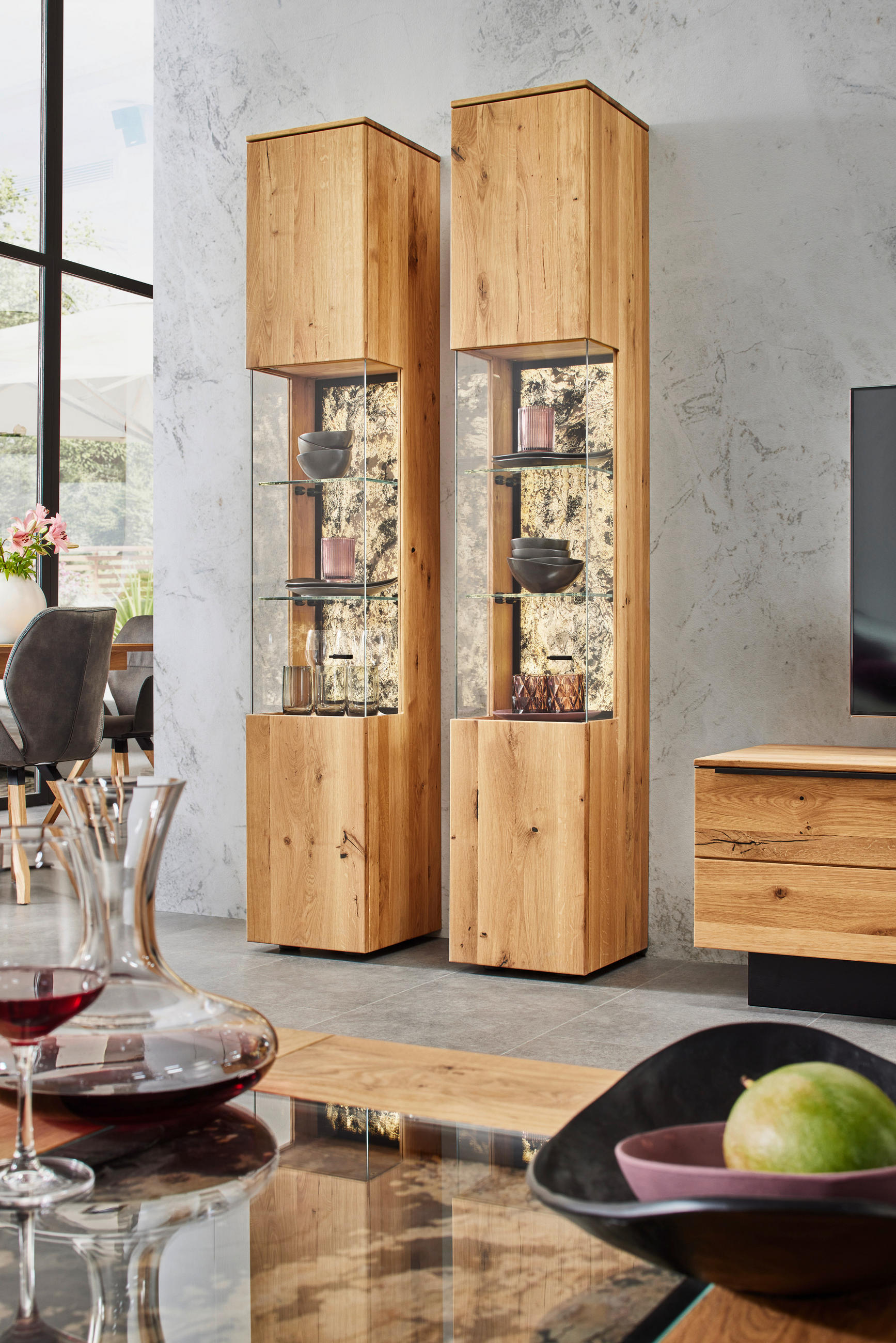 VITRINE Eichefarben  35/205,7/39,5 cm  - Eichefarben/Schwarz, Natur, Glas/Holz (35/205,7/39,5cm) - Valnatura