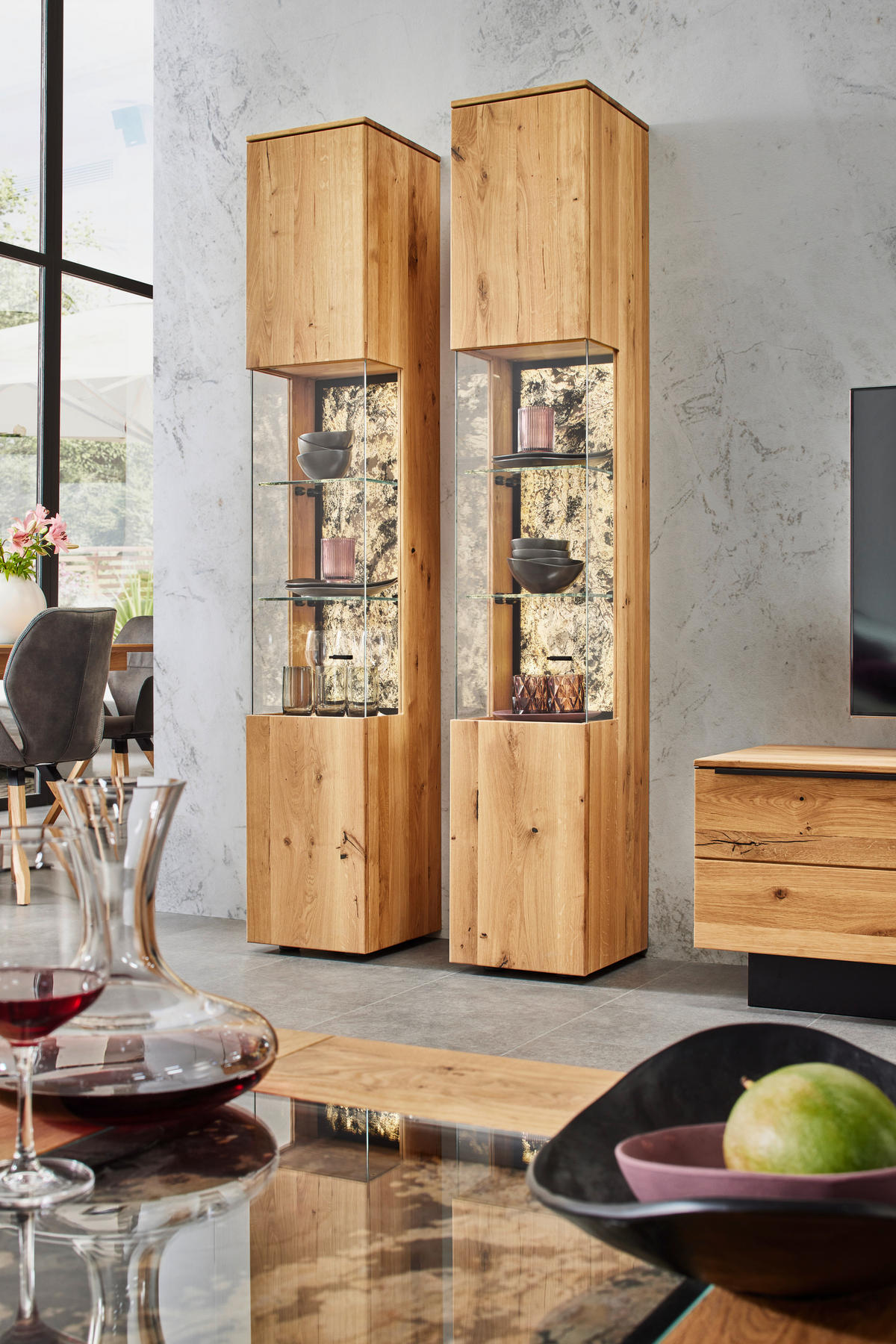 VITRINE Eichefarben  35/205,7/39,5 cm  - Eichefarben/Schwarz, Natur, Glas/Holz (35/205,7/39,5cm) - Valnatura