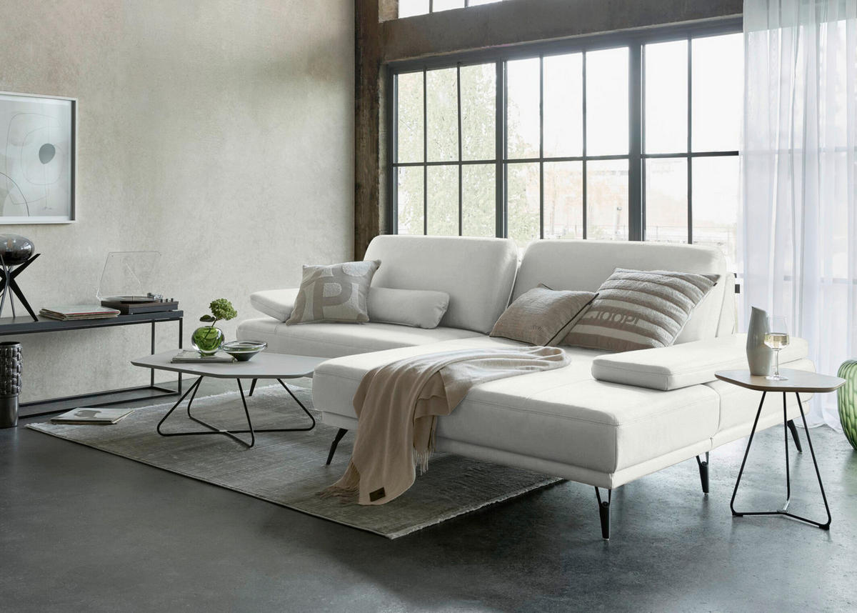 ECKSOFA Echtleder Weiss  - Weiss/Schwarz, Konventionell, Leder/Metall (301/180cm) - Joop!