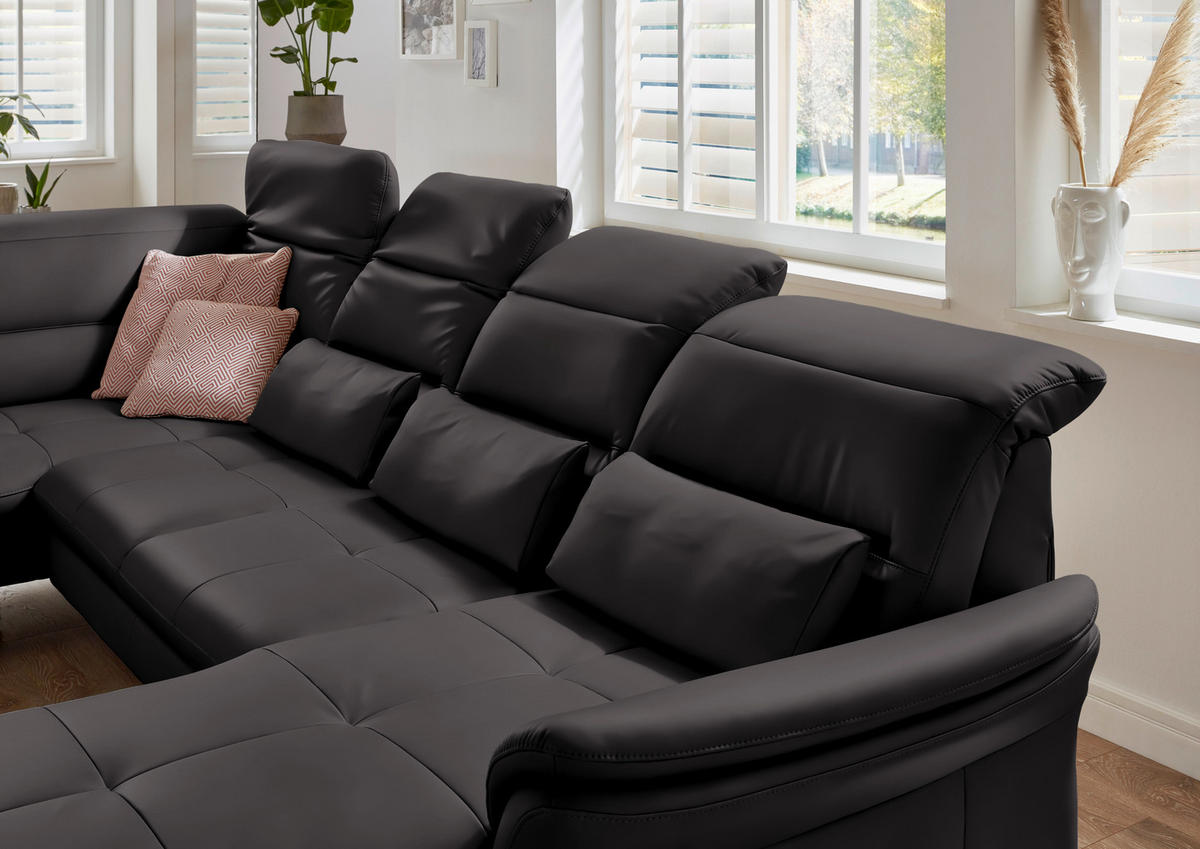 WOHNLANDSCHAFT in Echtleder Schwarz  - Schwarz, Design, Leder/Metall (206/336/181cm) - Beldomo Speed