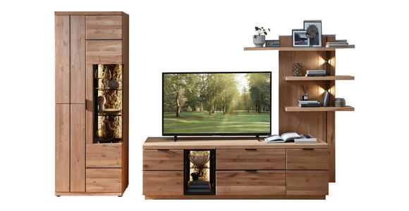 WOHNWAND  in Schwarz, Wildeiche  310/207/50 cm  - Wildeiche/Schwarz, Natur, Glas/Holz (310/207/50cm) - Linea Natura