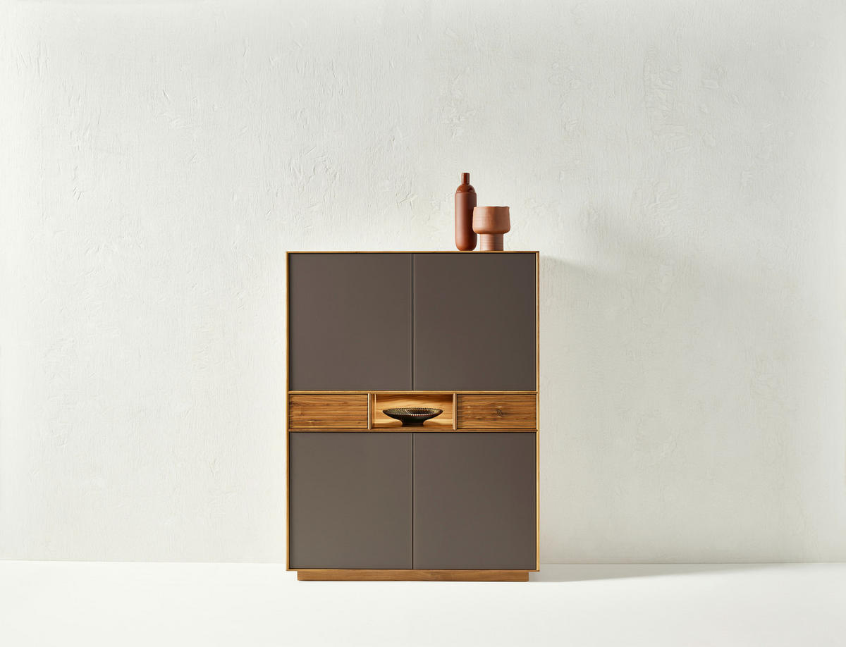 HIGHBOARD Nussbaumfarben, Dunkelbraun  118,1/153,8/39 cm  - Dunkelbraun/Nussbaumfarben, Design, Glas/Holz (118,1/153,8/39cm) - Anrei