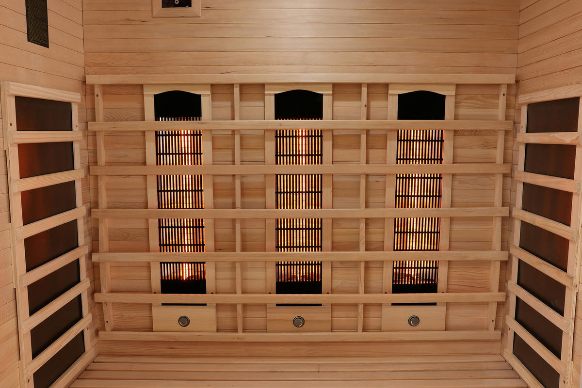 INFRAROTKABINE für 3 Personen OPEN  - Naturfarben, KONVENTIONELL, Holz (150/120/200cm) - Sanotechnik