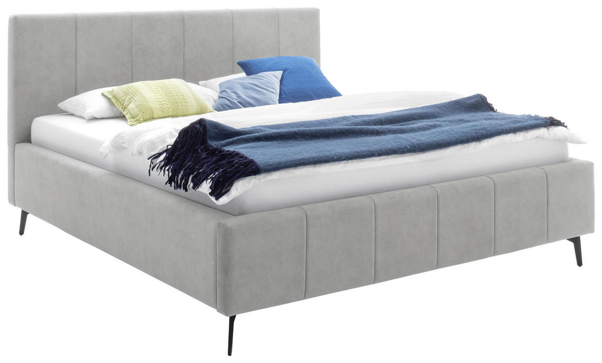 POLSTERBETT 180/200 cm  Hellgrau  - Weiss/Birkefarben, Konventionell, Holz/Textil (180/200cm) - Boxxx