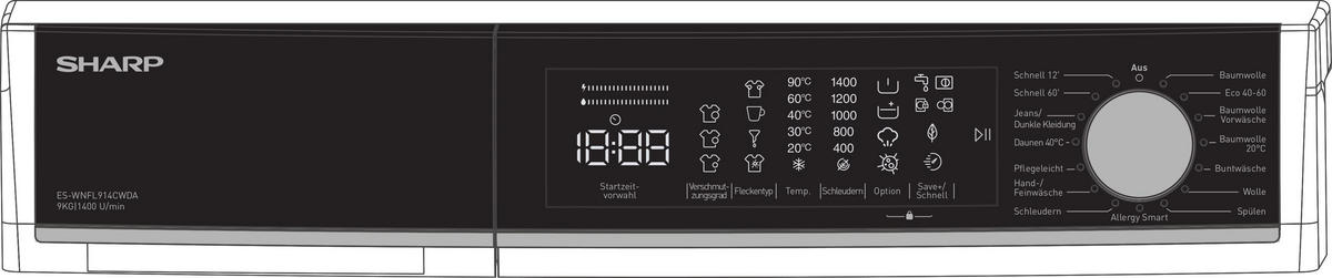 WASCHMASCHINE ES-WNFL914CWDA-DE  - Weiß, Basics, Glas/Kunststoff (60/85/58cm) - Sharp