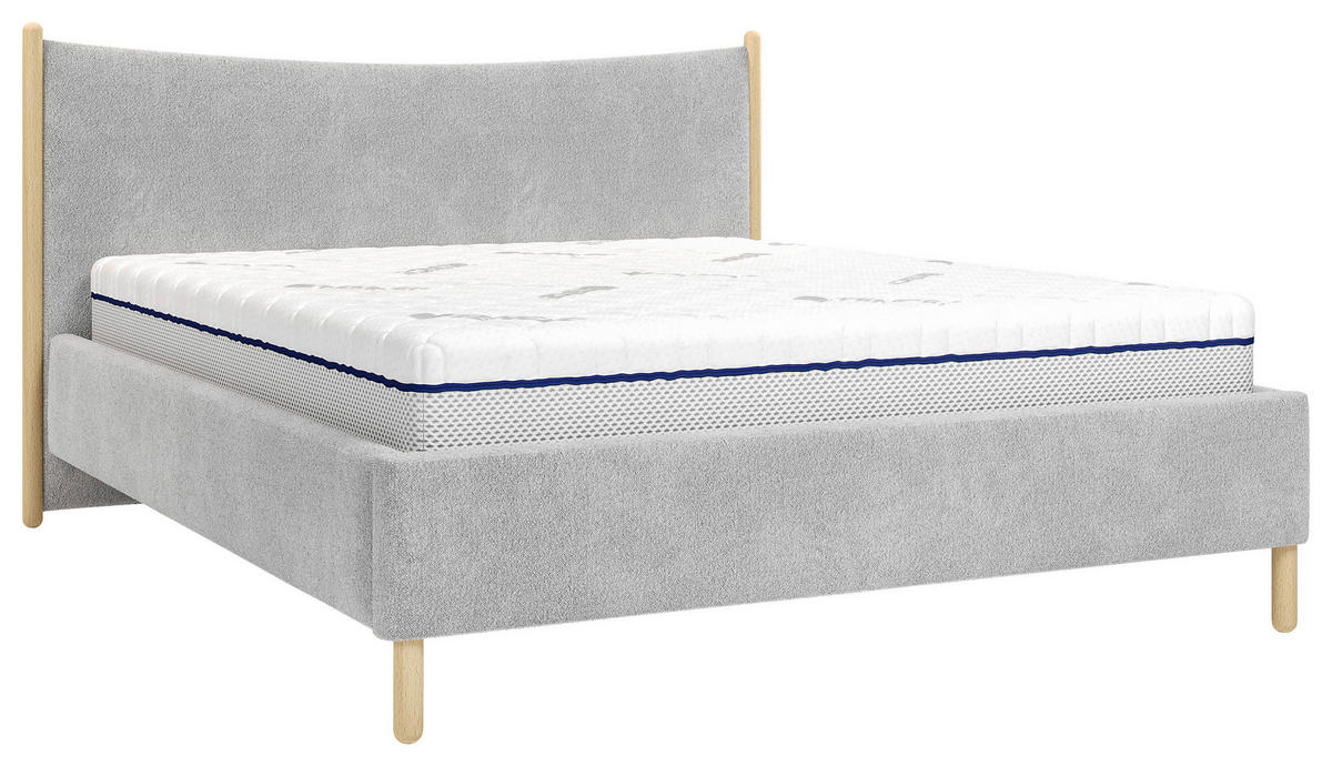 POLSTERBETT 180/200 cm,  in Grau, gepolstertes Kopfteil, Lattenrost, Bettkasten,  - Buchefarben/Grau, MODERN, Holz/Holzwerkstoff (180/200cm) - MID.YOU