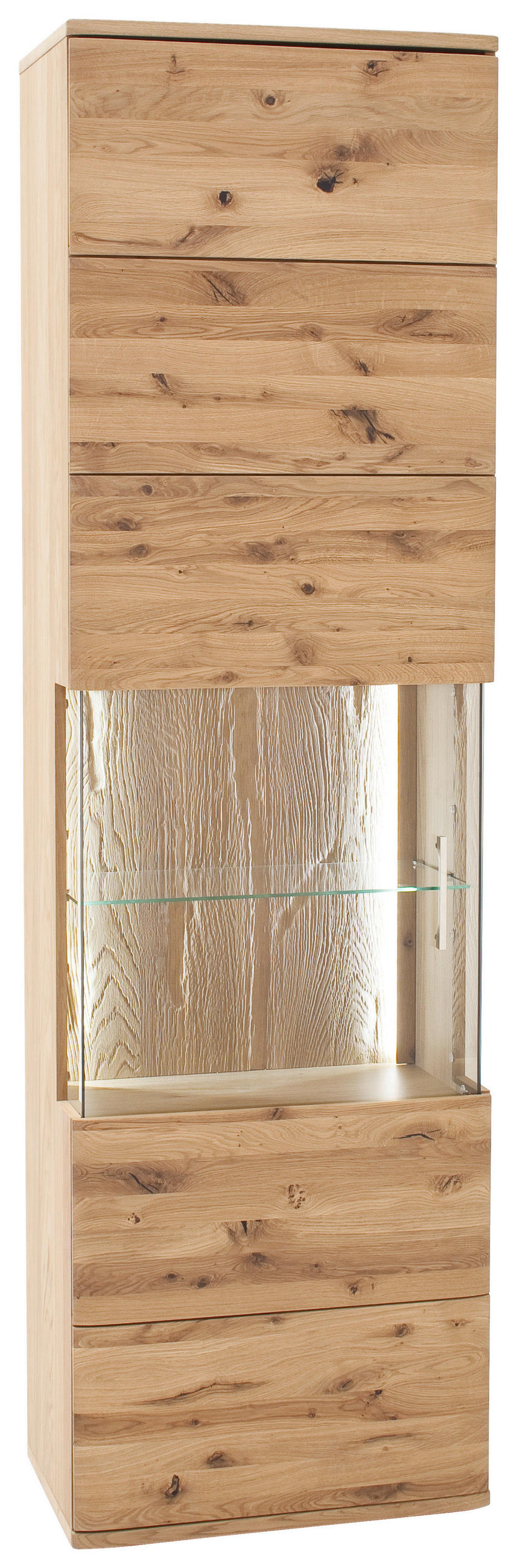 VITRINE  in furniert, teilmassiv Asteiche Eichefarben  - Eichefarben/Schwarz, Design, Glas/Holz (60/208/37cm) - Livetastic