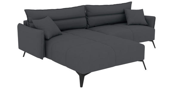 ECKSOFA in Cord Dunkelgrau  180/253 cm  - Dunkelgrau/Schwarz, KONVENTIONELL, Textil/Metall (180/253cm) - Carryhome