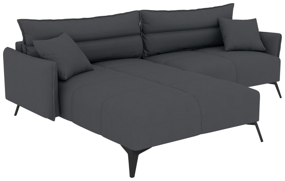 ECKSOFA in Cord Dunkelgrau  180/253 cm  - Dunkelgrau/Schwarz, KONVENTIONELL, Textil/Metall (180/253cm) - Carryhome