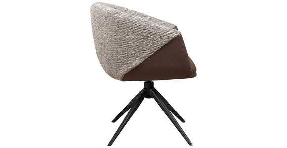 ARMLEHNSTUHL  Sitzfläche 360° drehbar, automatische Rückholfunktion Webstoff Echtleder  - Schwarz/Braun, Design, Leder/Textil (63,5/82,5/63cm) - Novel