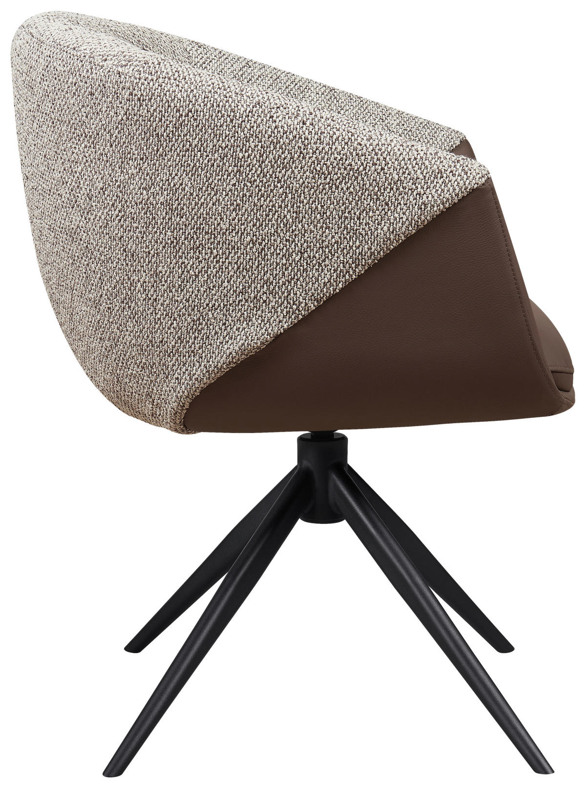 ARMLEHNSTUHL  Sitzfläche 360° drehbar, automatische Rückholfunktion Webstoff Echtleder  - Schwarz/Braun, Design, Leder/Textil (63,5/82,5/63cm) - Novel
