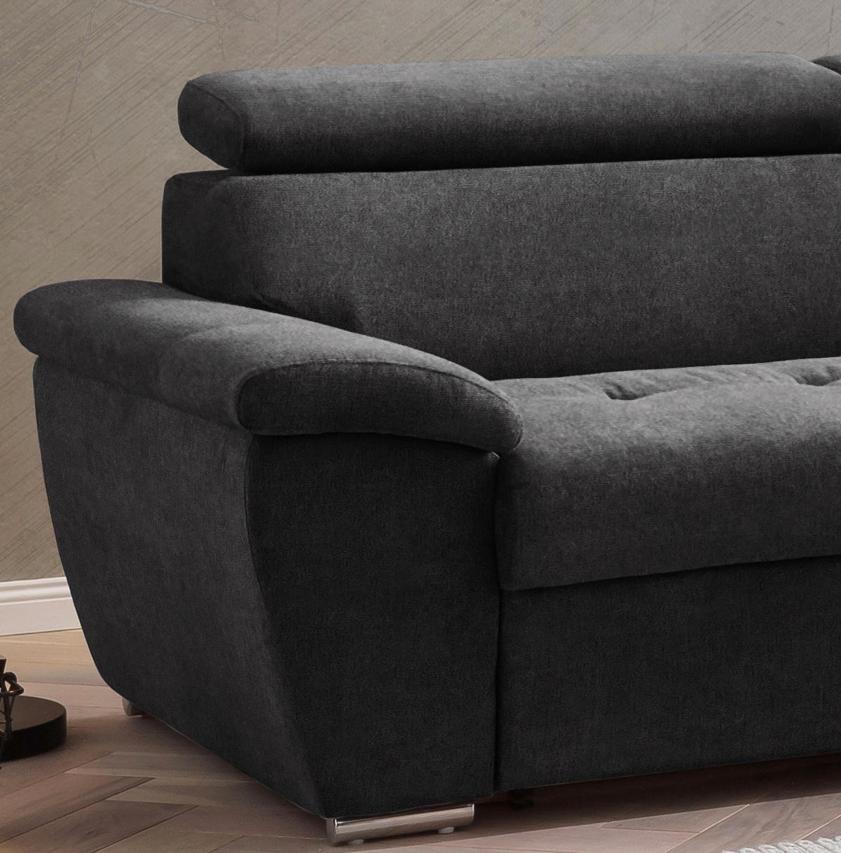 ECKSOFA in Mikrofaser Schwarz  - Chromfarben/Schwarz, Design, Textil/Metall (262/216cm) - Livetastic