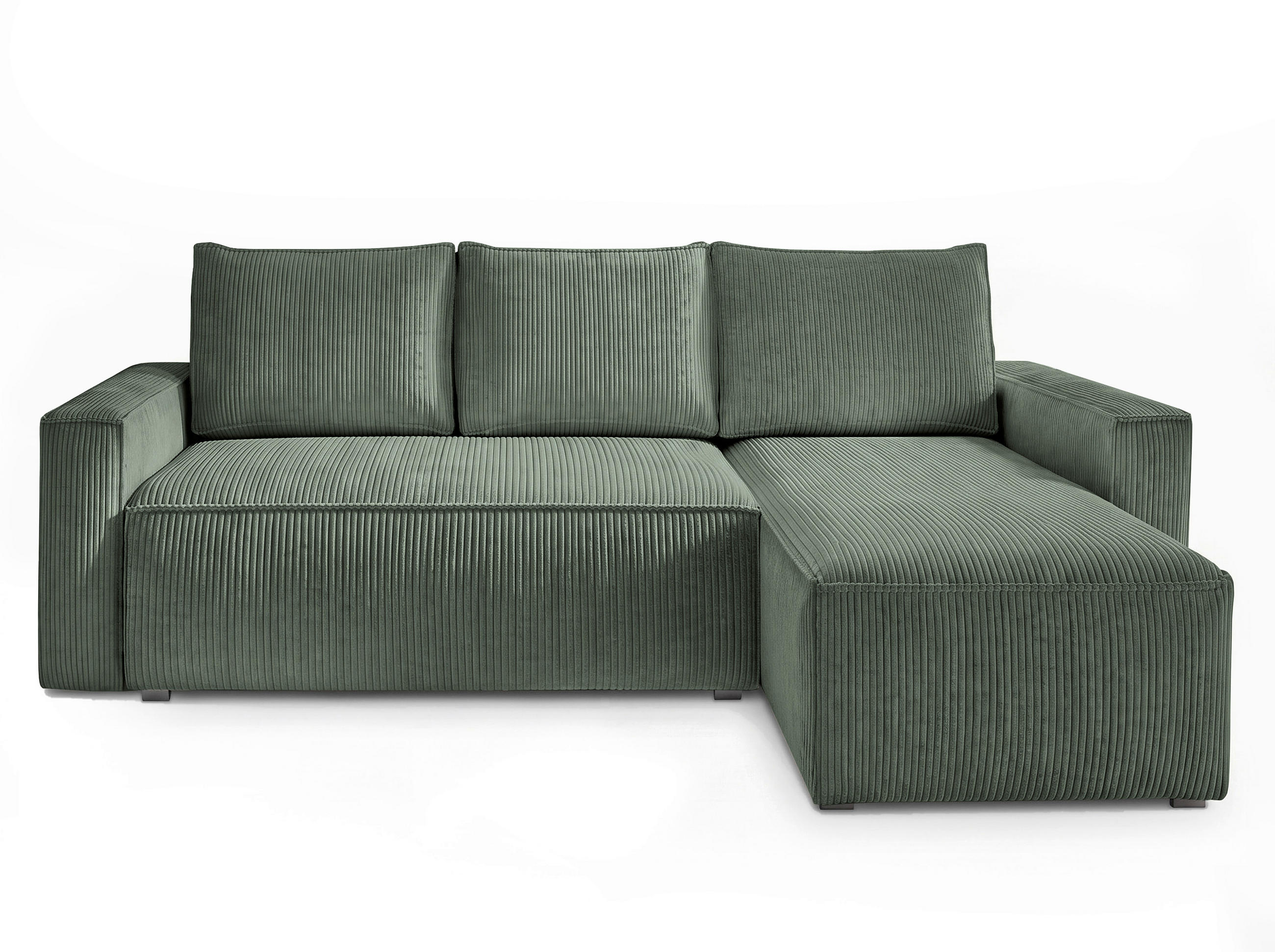 ECKSOFA Dunkelgrün Cord Rückenkissen, Bettkasten, Schlaffunktion, Rücken echt, Liegefläche im Originalstoff  - Dunkelgrün/Schwarz, MODERN, Kunststoff/Textil (232/140cm) - Xora