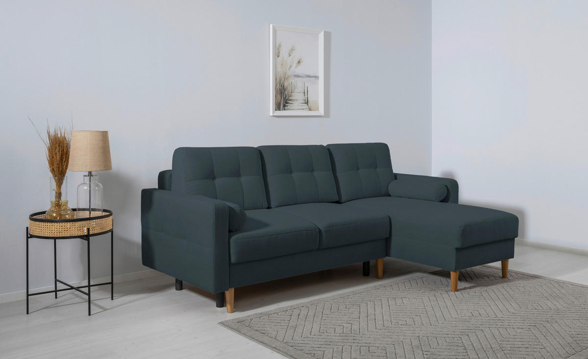 ECKSOFA in Dunkelblau  - Buchefarben/Dunkelblau, Design, Holz/Textil (223/157cm) - MID.YOU
