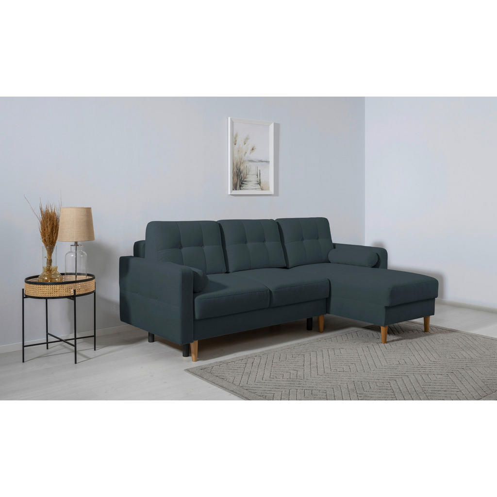 Thumbnail - Mid.you Ecksofa Noret, Dunkelblau, Textil, Birke, Buche, Hartholz, 3-Sitzer, Füllung: Polyurethan (PUR),Silikon, Schaums...