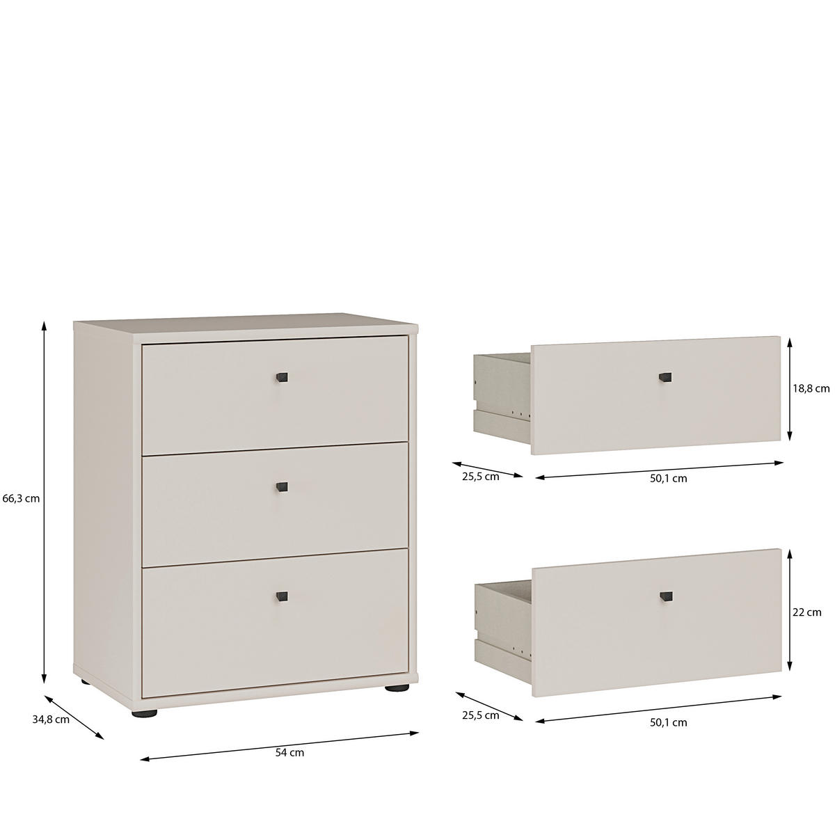 KOMMODE , 54/66,3/34,8 cm, 3 Schublade(n)  - Sandfarben/Schwarz, Design, Holzwerkstoff/Kunststoff (54/66,3/34,8cm)