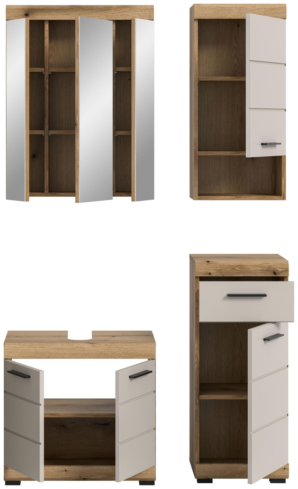 BADEZIMMER 4-teilig  in 134 cm  - Kaschmir/Schwarz, MODERN, Glas/Holzwerkstoff (134cm) - MID.YOU